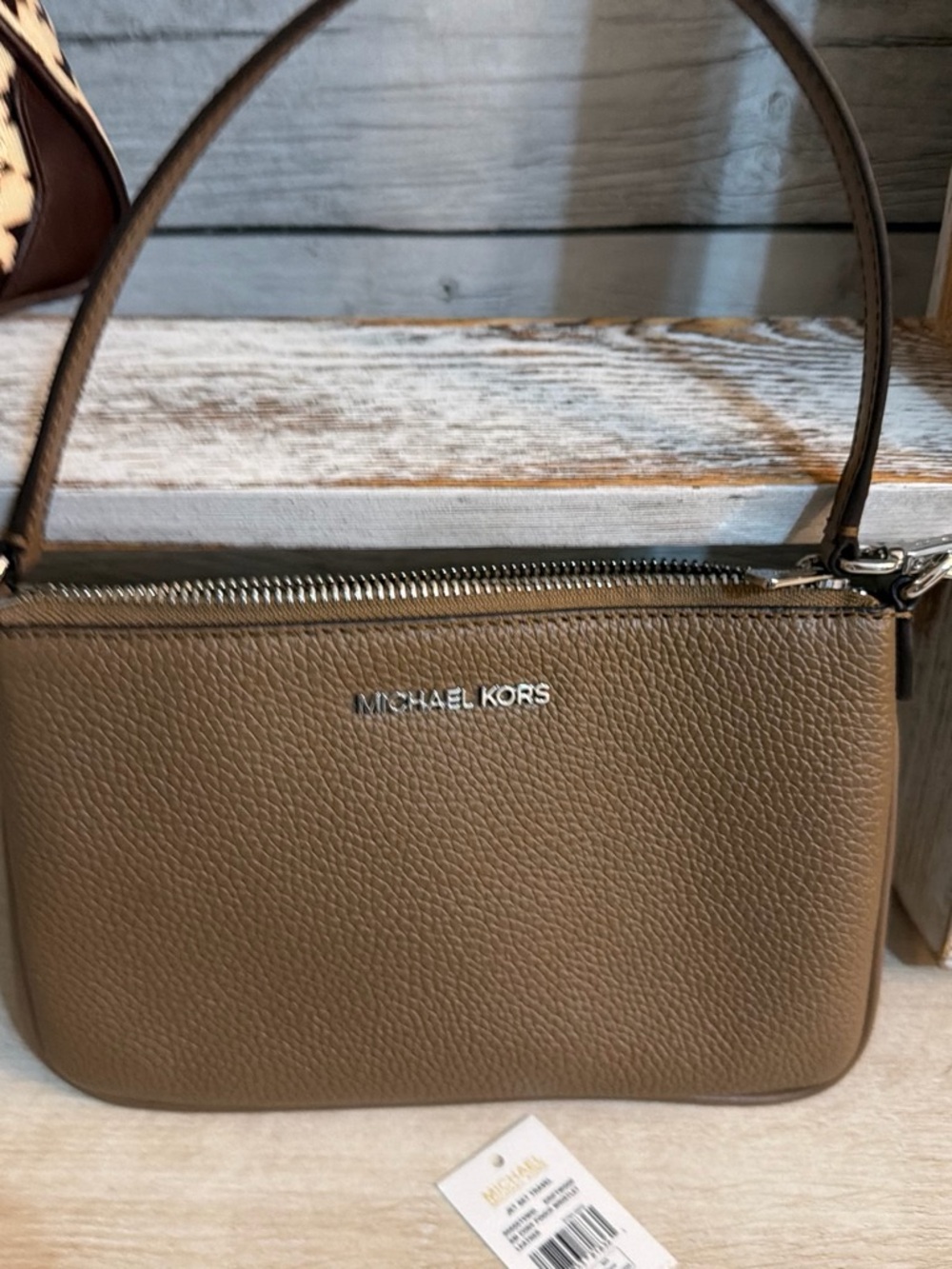 Michael Kors Jet Set Small Pebbled Leather Convertible Wristlet Driftwood